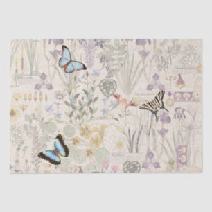 Seda Lenço de papel francês das flores de borboleta d