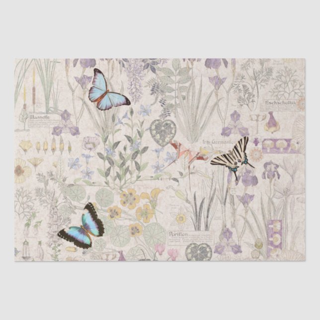 Seda Lenço de papel francês das flores de borboleta de (Frente )