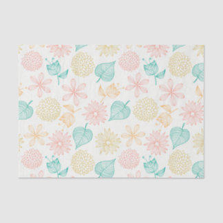 Seda Lenço de papel frondoso floral colorido do teste