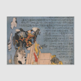 Seda Lenço de papel JAPONÊS do CAT E do HOMEM do