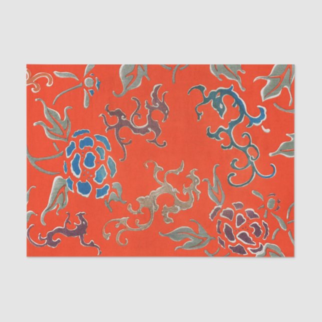 Seda Lenço de papel JAPONÊS do VERMELHO do TESTE PADRÃO (Frente )