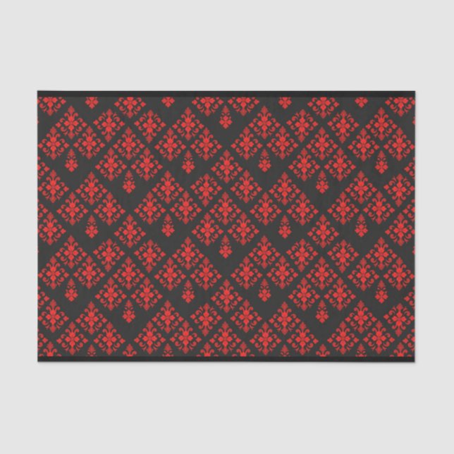 Seda Lenço de papel modelado floral vermelho (Frente )