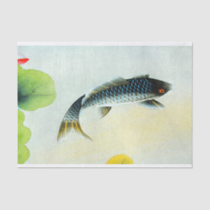 Seda Lenço de papel preto dos peixes de Koi