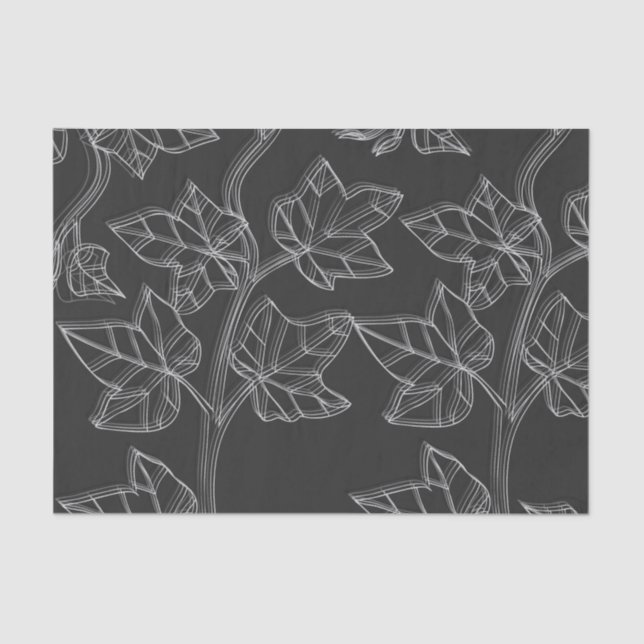 Seda Lenço de papel preto e branco das folhas (Frente )