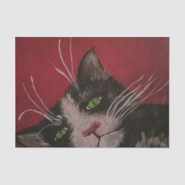 Seda lenço de papel preto e branco do gato (Frente )