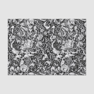 Seda Lenço de papel preto e branco do jardim grotesco