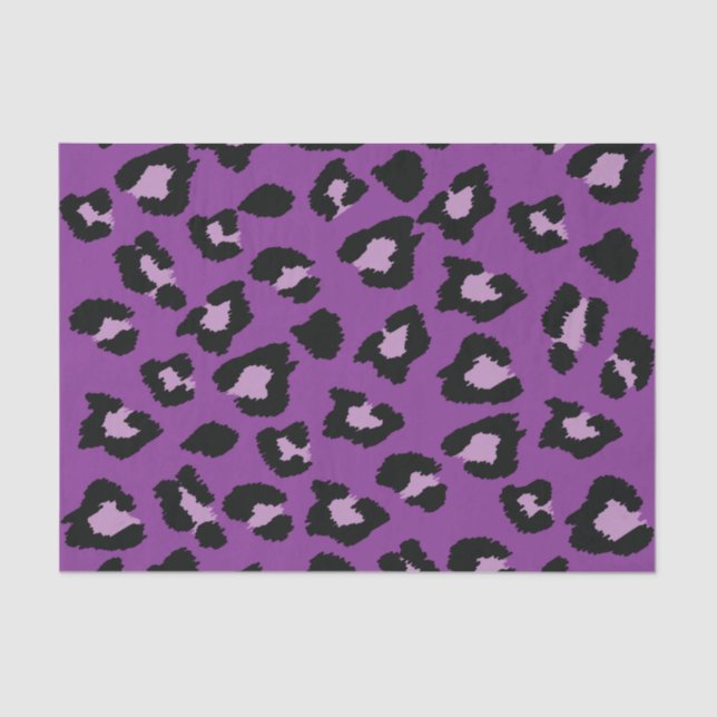 Seda Lenço de papel roxo do impressão do leopardo (Frente )