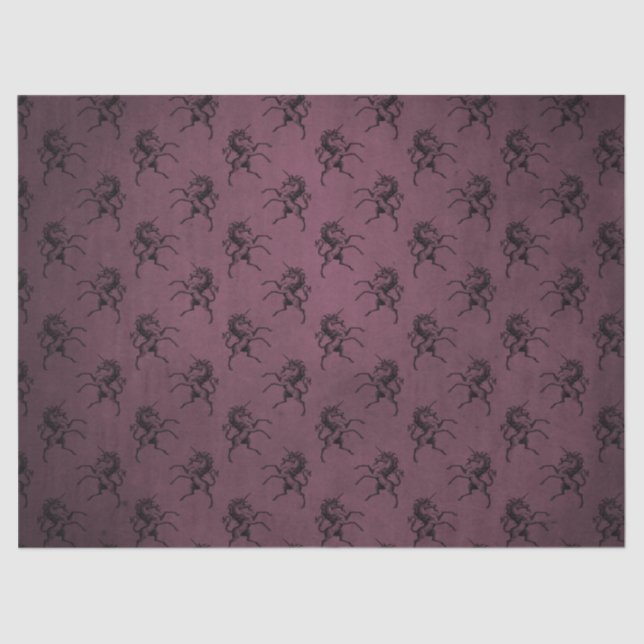 Seda Lenço de papel roxo e preto do unicórnio (Frente )