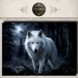 Seda Lobo de Inverno em Papel Decoupage de Floresta Nev