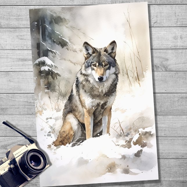 Seda Lobo na Neve 1 Papel de Decoupage (Criador carregado)
