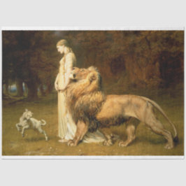 Seda Menina com papel de decoupage de ovelha e leão