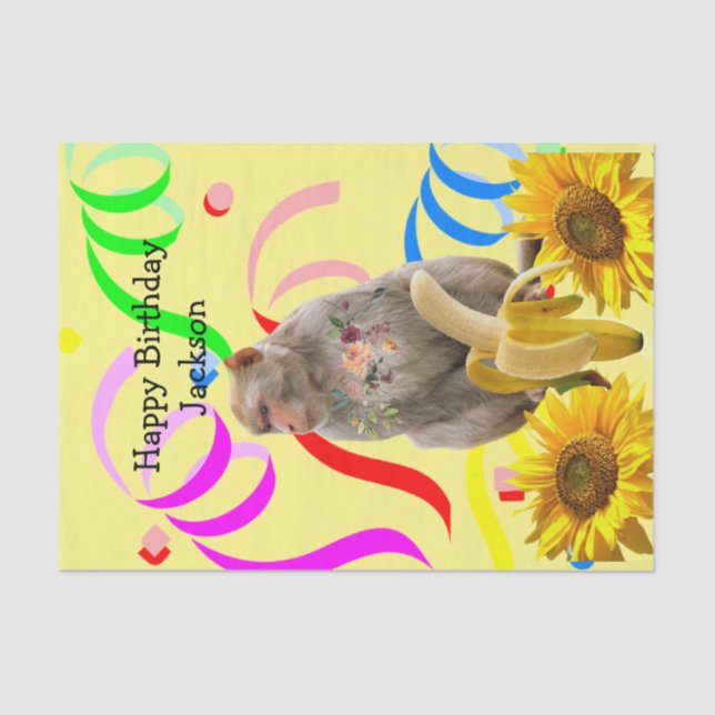 Seda Monkey Happy Birday - Papel de Tecido (Frente )