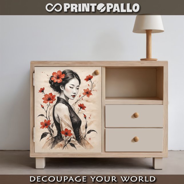Seda Mulher japonesa retrato a tinta em papel de arroz (Criador carregado)
