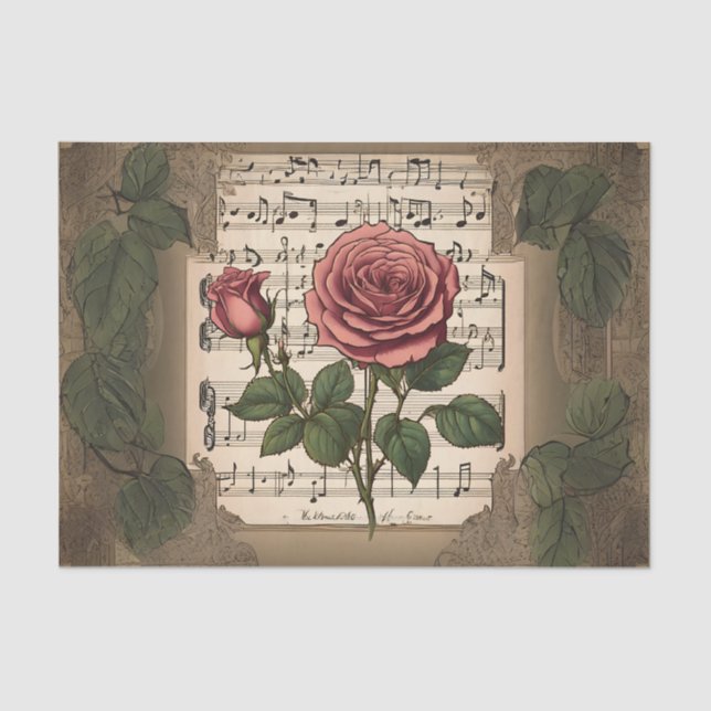 Seda Música e Rosas - Papel de Tecido de Decoupage (Frente )