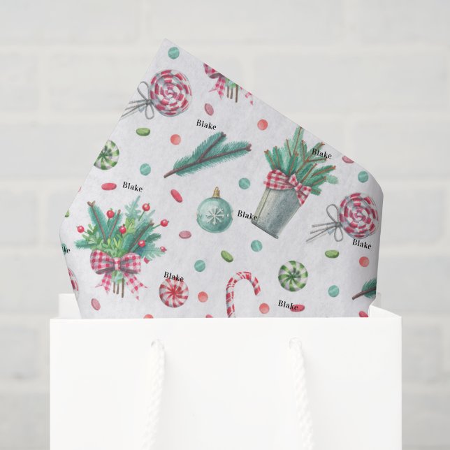 Seda Nome, Peppermint de Papel Tecido Samambaias Gingha (Sacola de presentes)