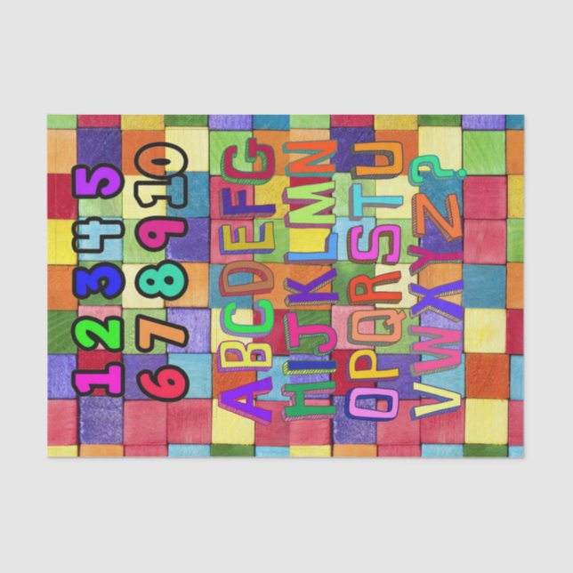 Seda Números de Papel Tecidos Cores do Alfabeto (Frente )