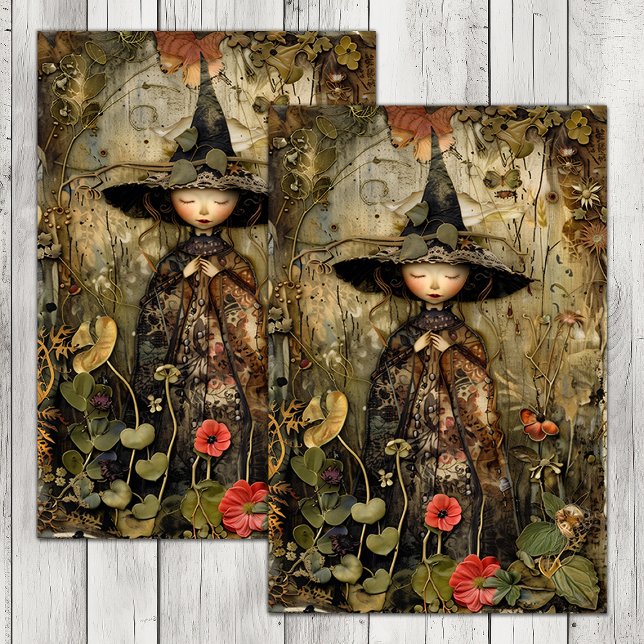 SEDA O PAPEL DE TECIDO MAIS PEQUENO DE MASSA FLORESTAL (THE LITTLEST FOREST WITCH DECOUPAGE TISSUE PAPER)