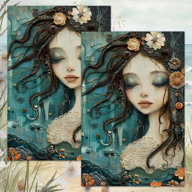 SEDA O PAPEL DE TECIDOS DE DECOPÁGIO DE MERMAID (THE LITTLE MERMAID DECOUPAGE TISSUE PAPER)