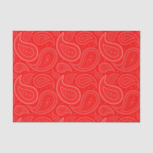 Seda Padrão de Paisley Branco no Papel Tecido Vermelho
