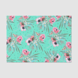 Seda Padrão Floral de Summery - Papel Tecido Teal