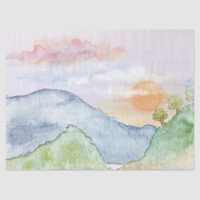 Seda Paisagem de Aquarelas 17X23 Papel Tecido de Decoup (Frente )