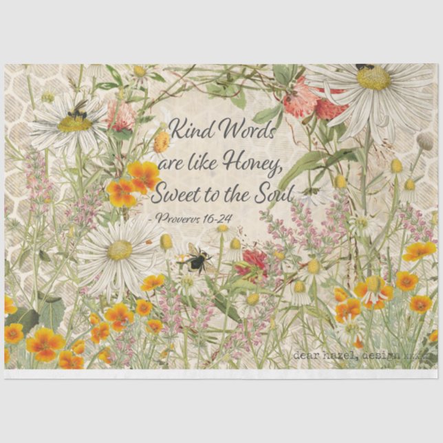 Seda Palavras bonitas Papel Tecido de Decoupage de Flor (Frente )