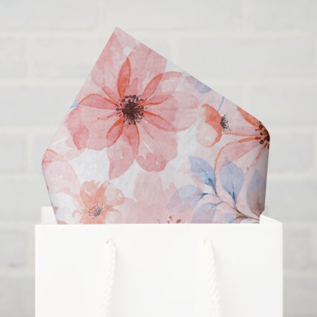 Seda Papel com Impressão de Aquarela Floral (Sacola de presentes)