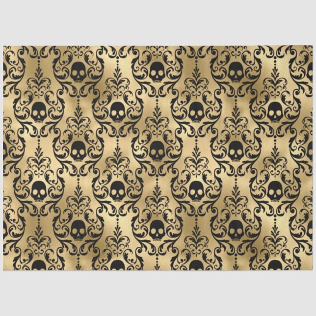 Seda Papel Damasco de Halloween Preto e Dourado (Frente )