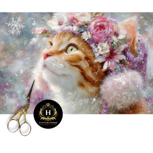 Seda Papel de Artesanato Decoupage de Gato Floral Rosa