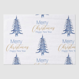 Seda Papel de árvore de Natal Blue Pagoda