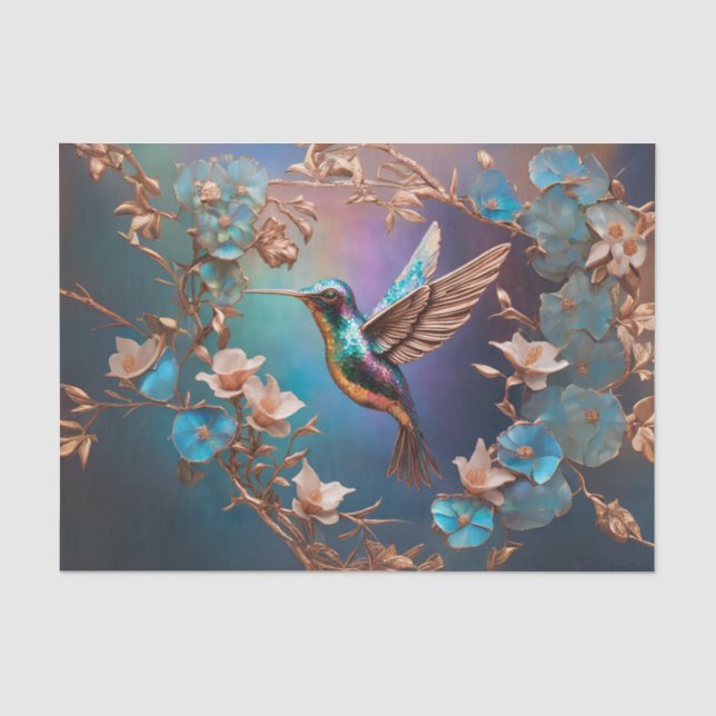 Seda Papel de Decoupage Beija-flor em Cobre e Abalone (Frente )