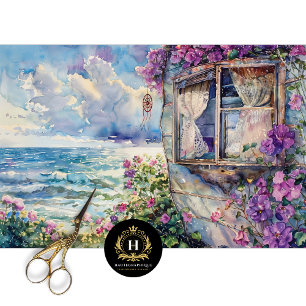 Seda Papel de Decoupage Boho Costeiro Caravana Aquarela