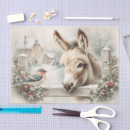 Seda Papel de Decoupage Burro e Robin Natal Vintage