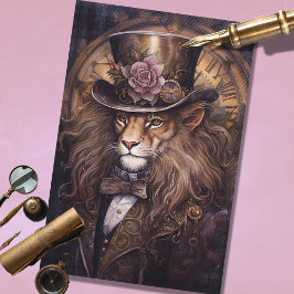 Seda Papel de Decoupage Castanho Vintage-Lion-Masculino