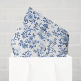 Seda Papel de Decoupage Chinoiserie, Floral Azul Branco