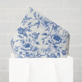 Seda Papel de Decoupage Chinoiserie, Floral Branco Azul