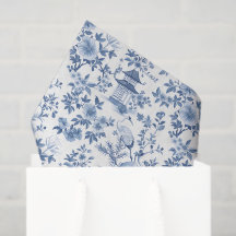 Papel de Decoupage Chinoiserie, Floral Branco Azul