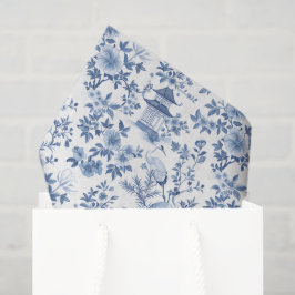 Seda Papel de Decoupage Chinoiserie, Floral Branco Azul