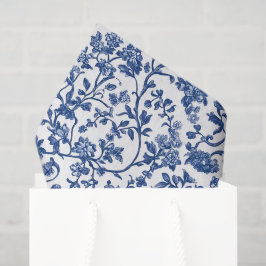 Seda Papel de Decoupage Chinoiserie, Floral Branco Azul