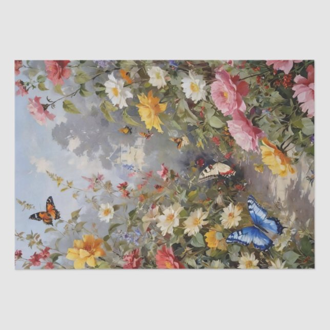 Seda Papel de Decoupage com Flores Silvestres e Borbole (Frente )
