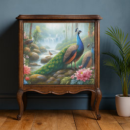 Seda Papel de Decoupage com Pavão na Floresta Tropical