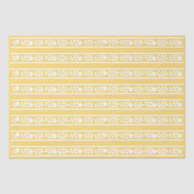 Seda Papel de Decoupage com Relevo Ósseo Floral Amarelo (Frente )
