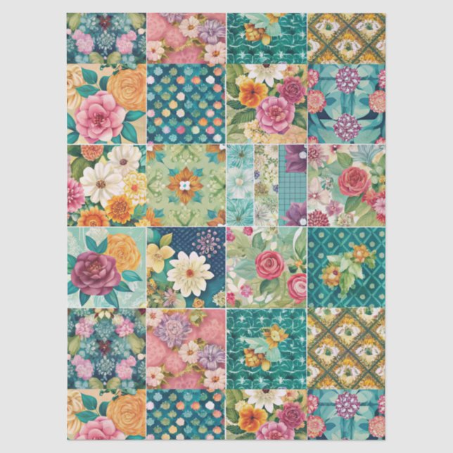 Seda Papel de Decoupage com Remendo Floral de Primavera (Frente )