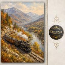 Papel de Decoupage com Trem a Vapor na Montanha