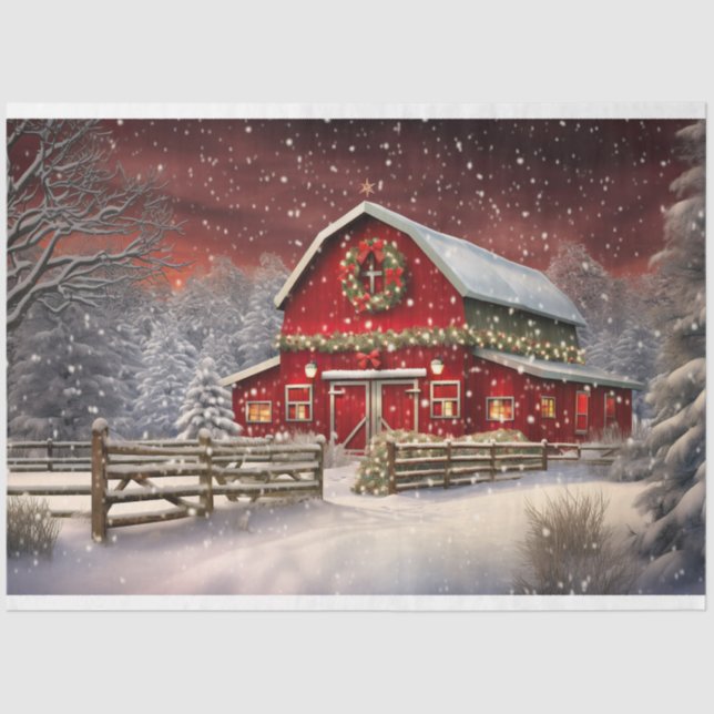 Seda Papel de Decoupage da Barn de Natal 3 (Frente )