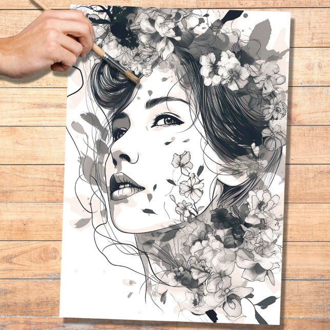 Seda Papel de Decoupage da Mulher de Arte de Linha 2 (Criador carregado)