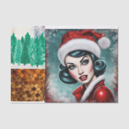 Seda Papel de Decoupage da Rapariga de Natal Rockabilly
