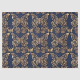 Seda Papel de Decoupage de Borboletas Douradas em Azul