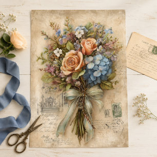 Seda Papel de Decoupage de Buquê de Rosa Hortênsia Vint
