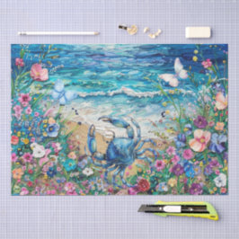 Seda Papel de Decoupage de Caranguejo Azul e Borboletas
